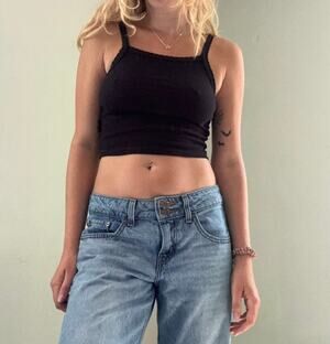American Eagle Lace Tank Top Black Size XS Ribbed Cropped Basics Grunge